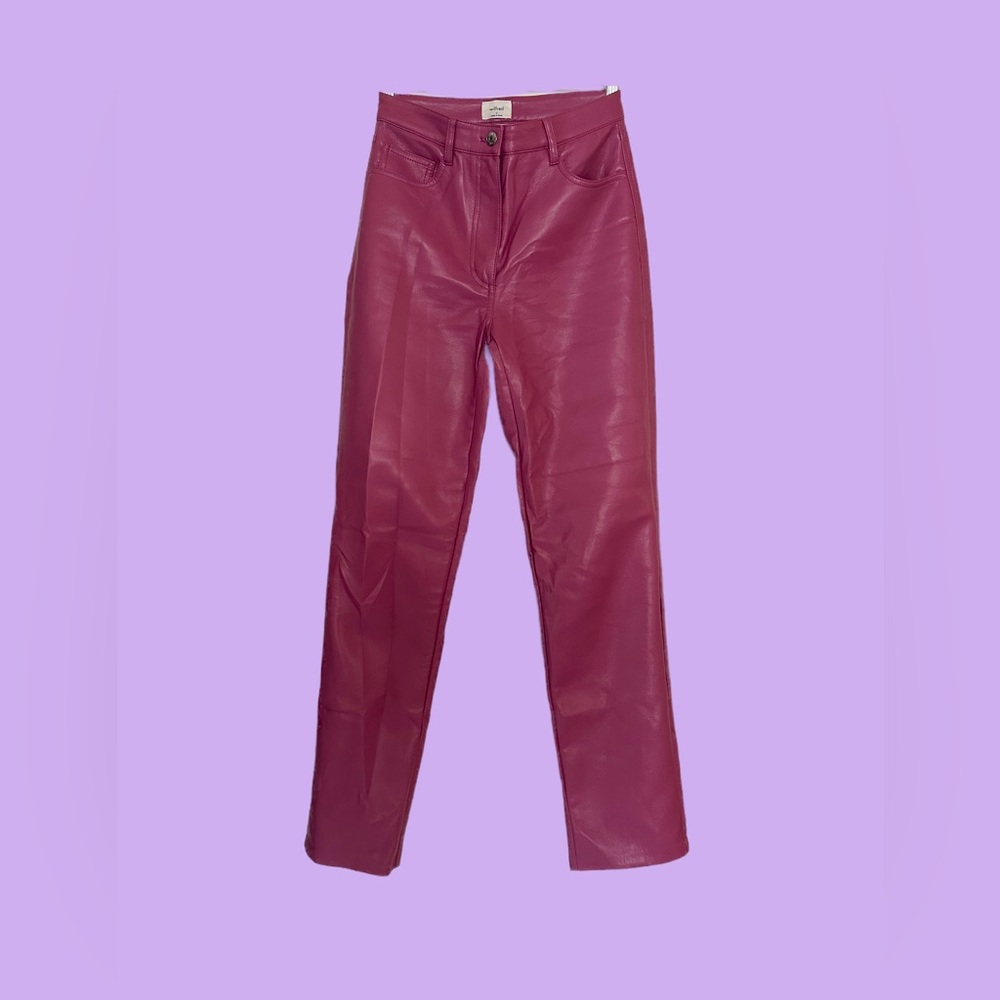 Pink leather high waisted pants